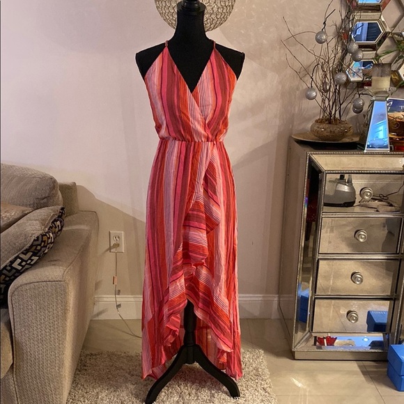 Lavender Brown Pink Striped High Low Dress size XS - Picture 1 of 5